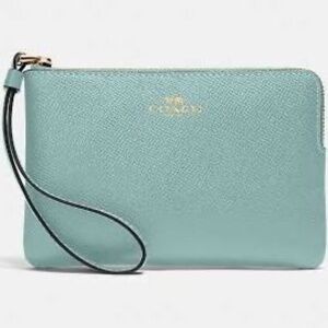 Coach Corner Zip Small Leather Wristlet Light Teal Color